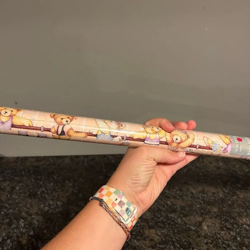 Vintage Forget Me Not Teddy Bear Ballerina Birthday Wrapping Paper Sealed Roll